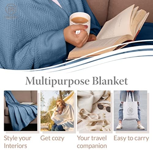 Threadmill Luxury Herringbone Cotton King Blanket - Folkstone Blue