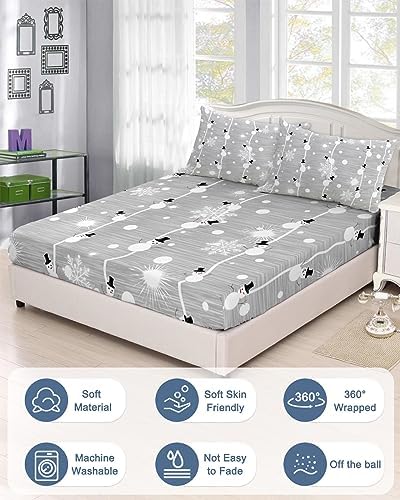 Chees D Zone Twin Fitted Sheet Set with Deep Pocket Snowman Pattern