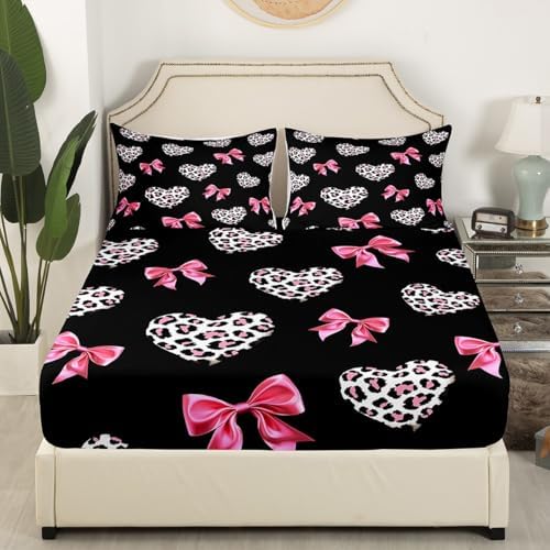 Pink Bowknot Fitted Sheet Twin Size with Pillowcase