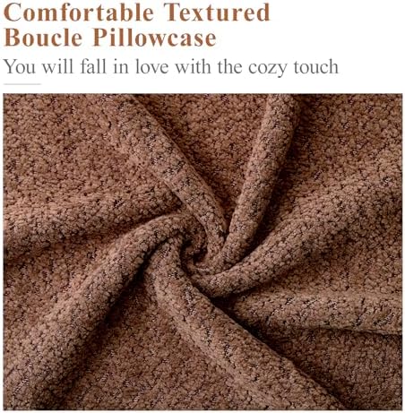Lewondr Textured Boucle Throw Pillow Covers 18x18 Inch 2 Pack Camel and Brick
