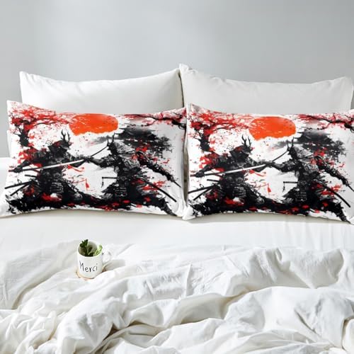 Homewish Japanese Samurai Fitted Sheet Set with Pillowcases