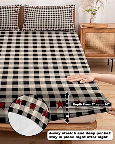Chees D Zone Twin Fitted Sheet with Elastic Red Stars Design