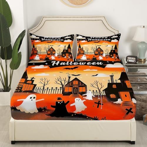 Castle Fairy Halloween Fitted Sheet Twin Set with Pillowcase