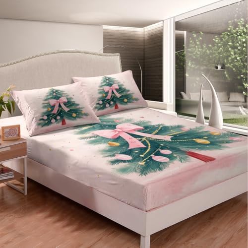 Manfei Christmas Fitted Sheet Set with Pillowcases