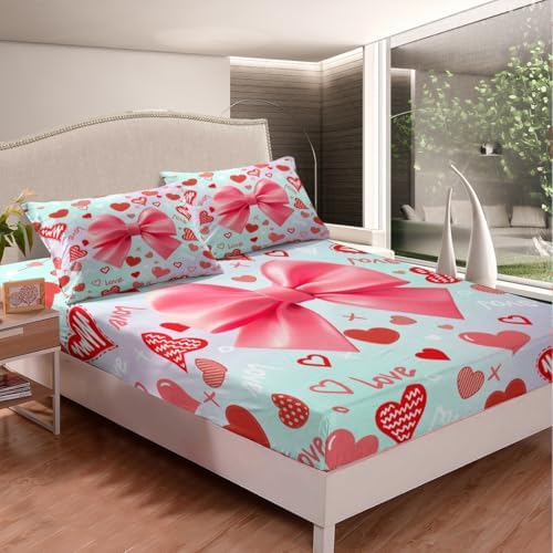 Homewish 3D Pink Bow Fitted Sheet Set Twin Size