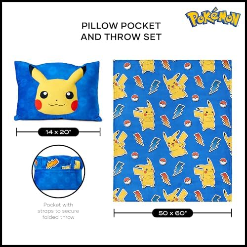 NORTHWEST Pikachu Plush Blanket Set - 50x60 and 14x20