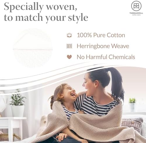 Threadmill 100 Cotton King Size Blanket - White 106x92 Inches