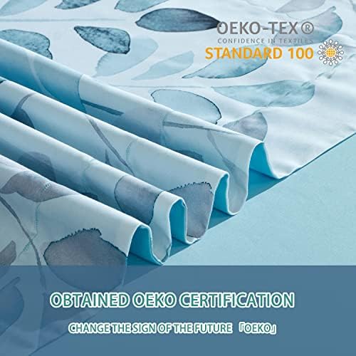 MILDY 100 Cotton Pillow Shams - Gradient Blue Leaf Print Queen 20x26 2pc