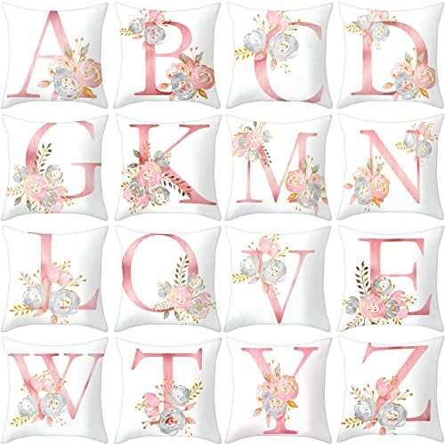 Eanpet Alphabet Throw Pillow Covers A-Z Letter Flowers 18x18 Inch