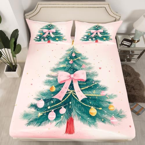 Manfei Christmas Fitted Sheet Set with Pillowcases