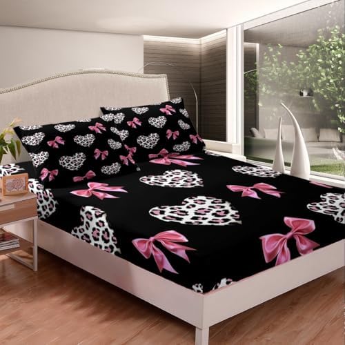Pink Bowknot Fitted Sheet Twin Size with Pillowcase
