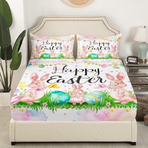 Homewish Happy Easter Fitted Sheet Twin Size with Pillowcase