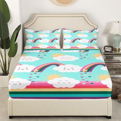 Manfei Rainbow Teal Sheet Set Twin Size