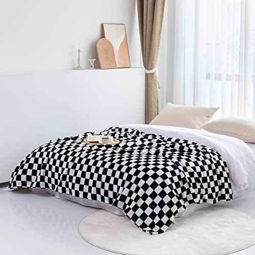 LOMAO Soft Flannel Throw Blanket with Checkerboard Pattern Black 50x60