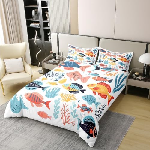 Feelyou Ocean Fish Duvet Cover Set 100 Cotton Kids Cartoon Bedding