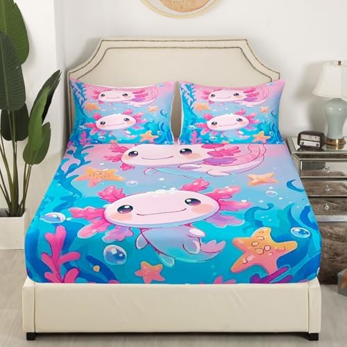Homewish Kids Kawaii Axolotl Fitted Sheet Set