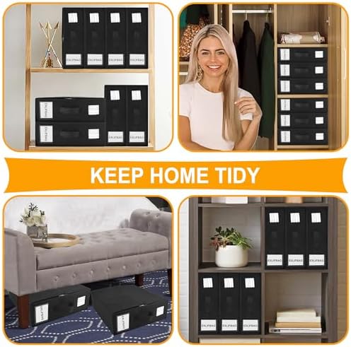 4 Pack Sheet Organizers Storage Foldable Bed Sheet Organizer with Window Black