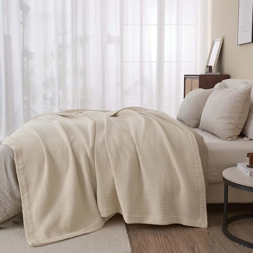 Great Bay Home 100 Cotton Waffle Weave Summer Blanket - 90x90in Oatmeal