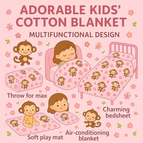 Omilion Kids Throw Blanket - Floral Monkey Butterfly Design