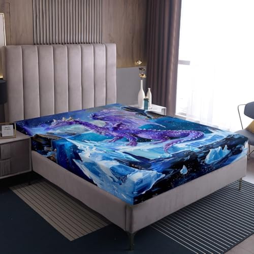 Purple Dragon Fitted Sheet Twin Set with 1 Pillowcase