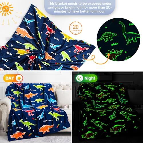 Jekeno Dinosaur Glow in the Dark Throw Blanket