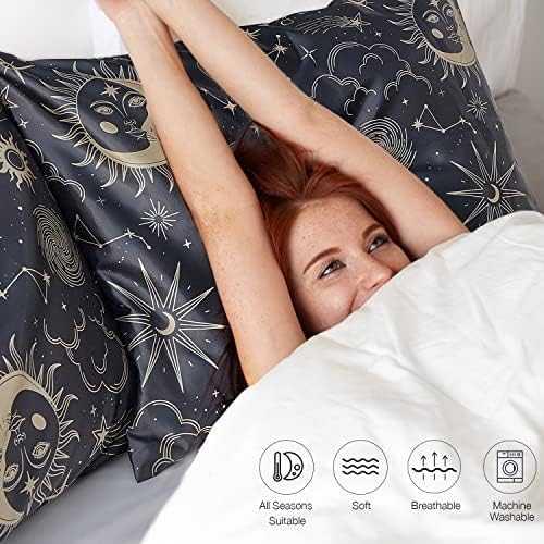 EXQ Home Satin Pillowcase Set of 2 - 20x30 Inches Black Printed 1