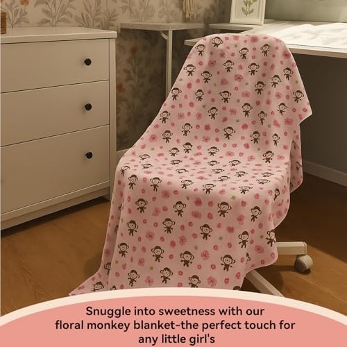 Omilion Kids Throw Blanket - Floral Monkey Butterfly Design