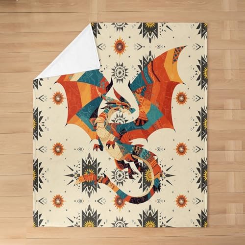 Feelyou Western Dragon Fuzzy Flannel Throw Blanket 40x50