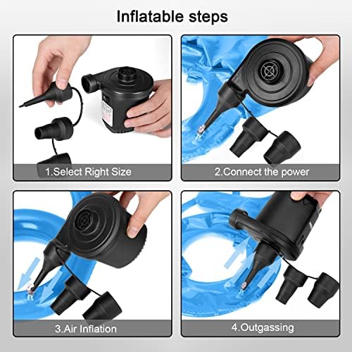 Flanney Air Pump for Inflatables - 3 Nozzles 12V110V Quick Fill Deflate
