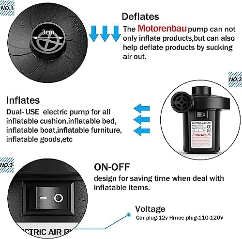 Motorenbau 3-NOZZLE Air Pump for Inflatable Mattresses and Cushions