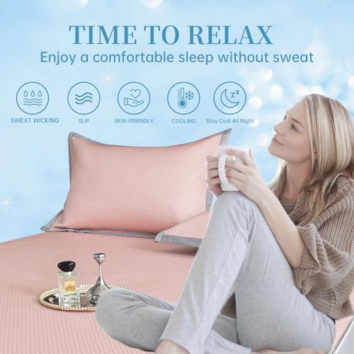 PAJEO Full Mattress Protector with 2 Pillowcases Elastic Fitted Mattress Pad Pink
