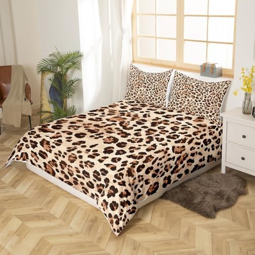 Feelyou Brown Leopard Duvet Cover Set Twin Size