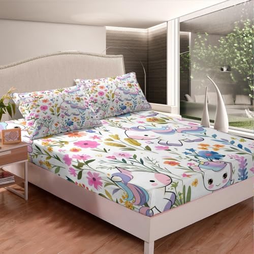 Castle Fairy Cute Unicorn Twin Sheet Set with Pillowcase