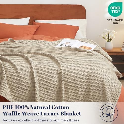 PHF Pre-Washed Cotton Waffle Blanket Twin Size for Bed