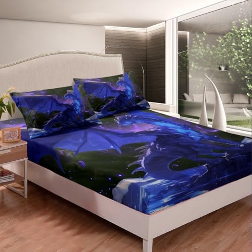 Homewish Dragon Fitted Sheet Twin Size Set with Pillowcase
