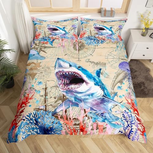 Feelyou Shark Duvet Cover Set Queen 1