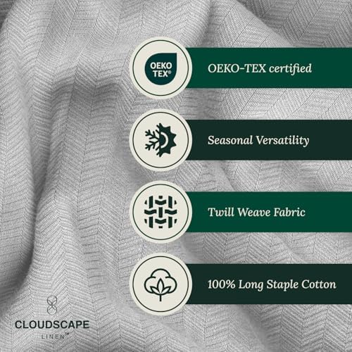 Cloudscape Linen 100 Cotton Queen Blanket Herringbone Pattern Light Grey