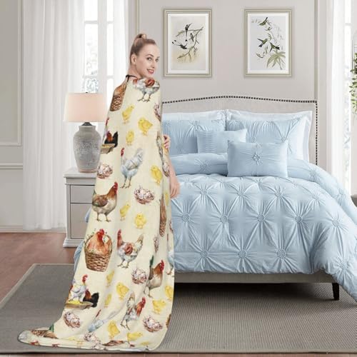 Cozy Flannel Blanket with Cute Chicken Pattern - 50x40 Inches