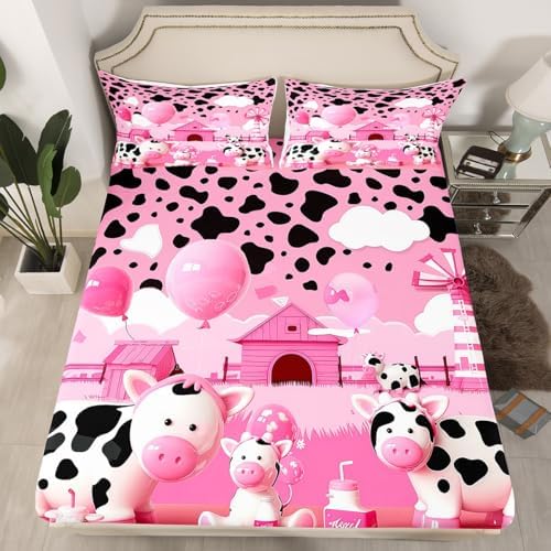 Castle Fairy Milk Cow Print Twin Sheet Set with Pillowcase 1