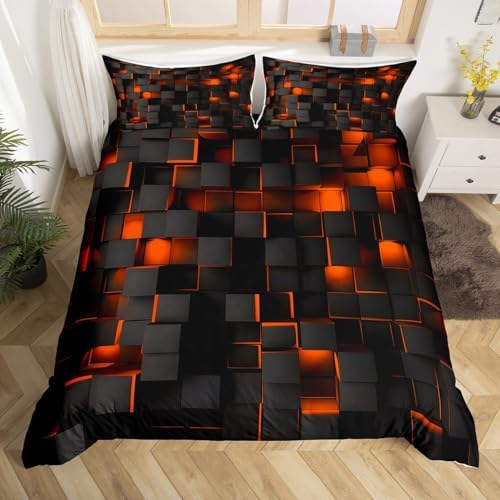 Feelyou Duvet Cover Set Twin Size Kids Orange Black Pattern