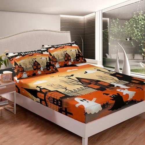 Castle Fairy Halloween Fitted Sheet Twin Set with Pillowcase