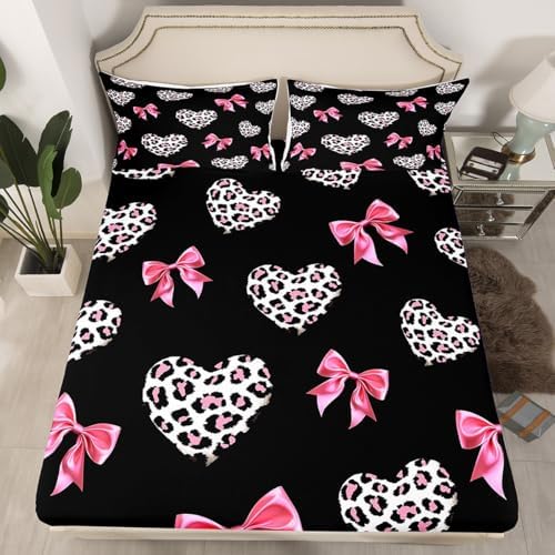 Pink Bowknot Fitted Sheet Twin Size with Pillowcase