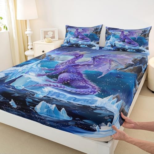 Purple Dragon Fitted Sheet Twin Set with 1 Pillowcase