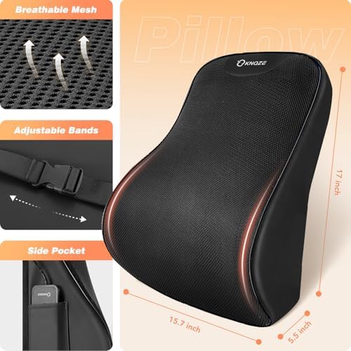 KNQZE Heated Lumbar Support Pillow with Vibration for Office Chair - Black
