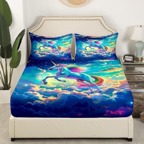 Manfei Fantasy Unicorn Sheet Set Twin with 1 Pillowcase
