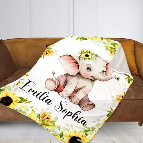 NAZENTI Personalized Elephant Baby Blanket with Name and Floral