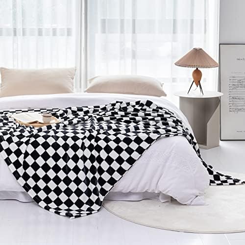 LOMAO Soft Flannel Throw Blanket with Checkerboard Pattern Black 50x60