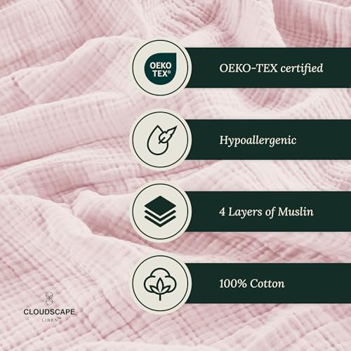 Soft 4 Layer Muslin Cotton Blanket King Size 92x108 Seashell Pink