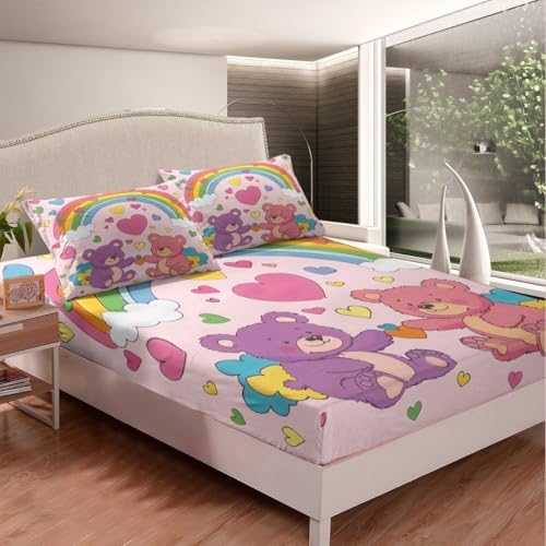 Homewish Cartoon Bear Fitted Sheet Set Twin Size with Pillowcase