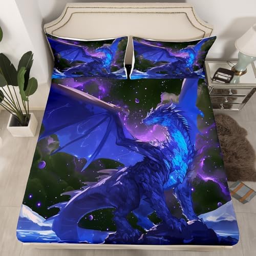 Homewish Dragon Fitted Sheet Twin Size Set with Pillowcase